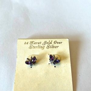 24 KT Gold & Purple Butterfly Earrings